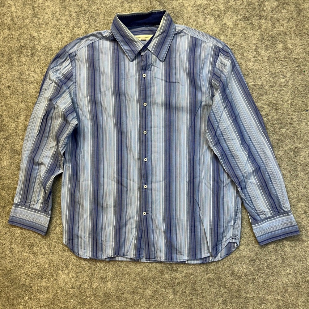 Pronto Uomo Button Down Shirt Mens Size XL Blue Striped Cotton Long Sleeve